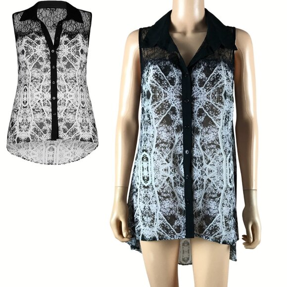 CITY CHIC Mirrored Printed Chiffon Hi-Low Shirt XS/14 - Picture 1 of 9